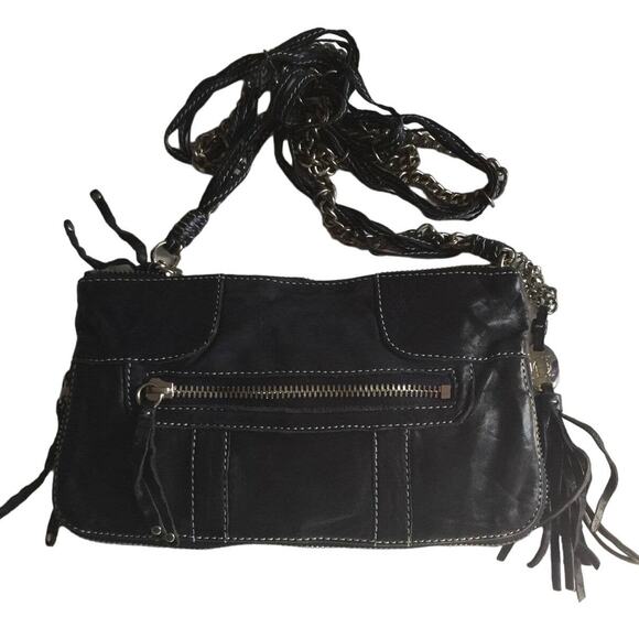OLIVIA HARRIS CROSSBODY BAG Purse Navy fringe boho festival luxury lux NWT - Picture 4 of 5